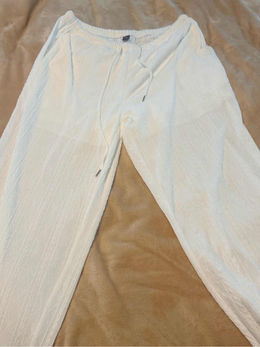 SHEIN Ivory Textured Drawstring Wide Leg Pants